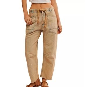Free People Moxie Low Slung Pull On Barrel Jeans in Cowboy Size 25 New With Tags